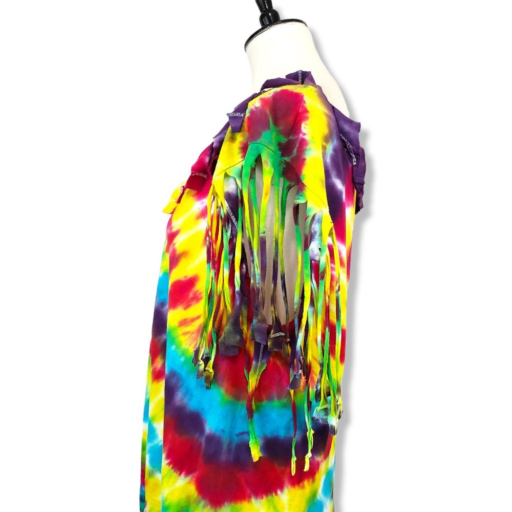Multicolored Tie-Dye Fringe Festival Ready T-Shirt S-M - Picture 6 of 9